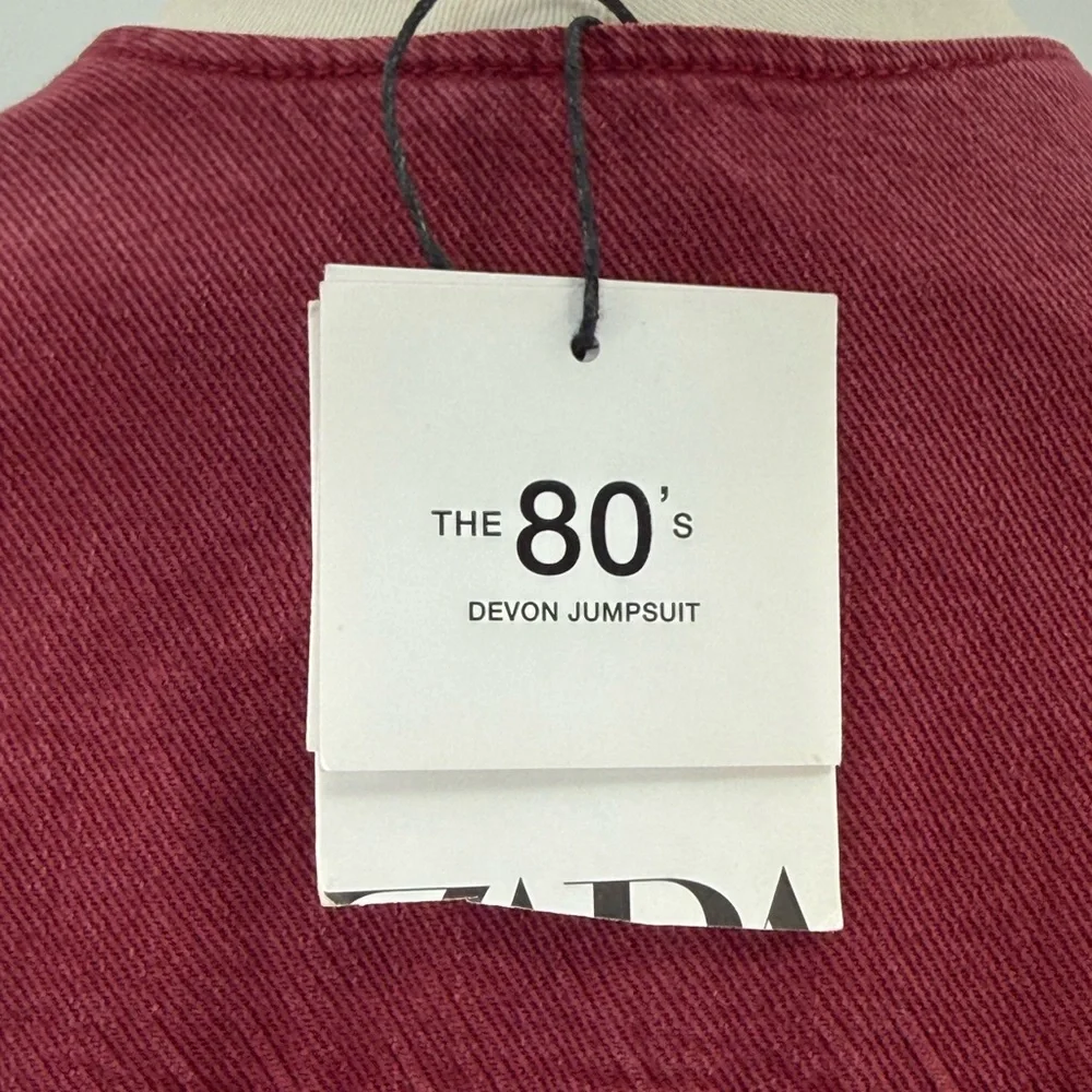 Zara The 80s Devon Burgundy Jumpsuit Long Sleeve Utility Romper Button Front - Picture 11 of 16